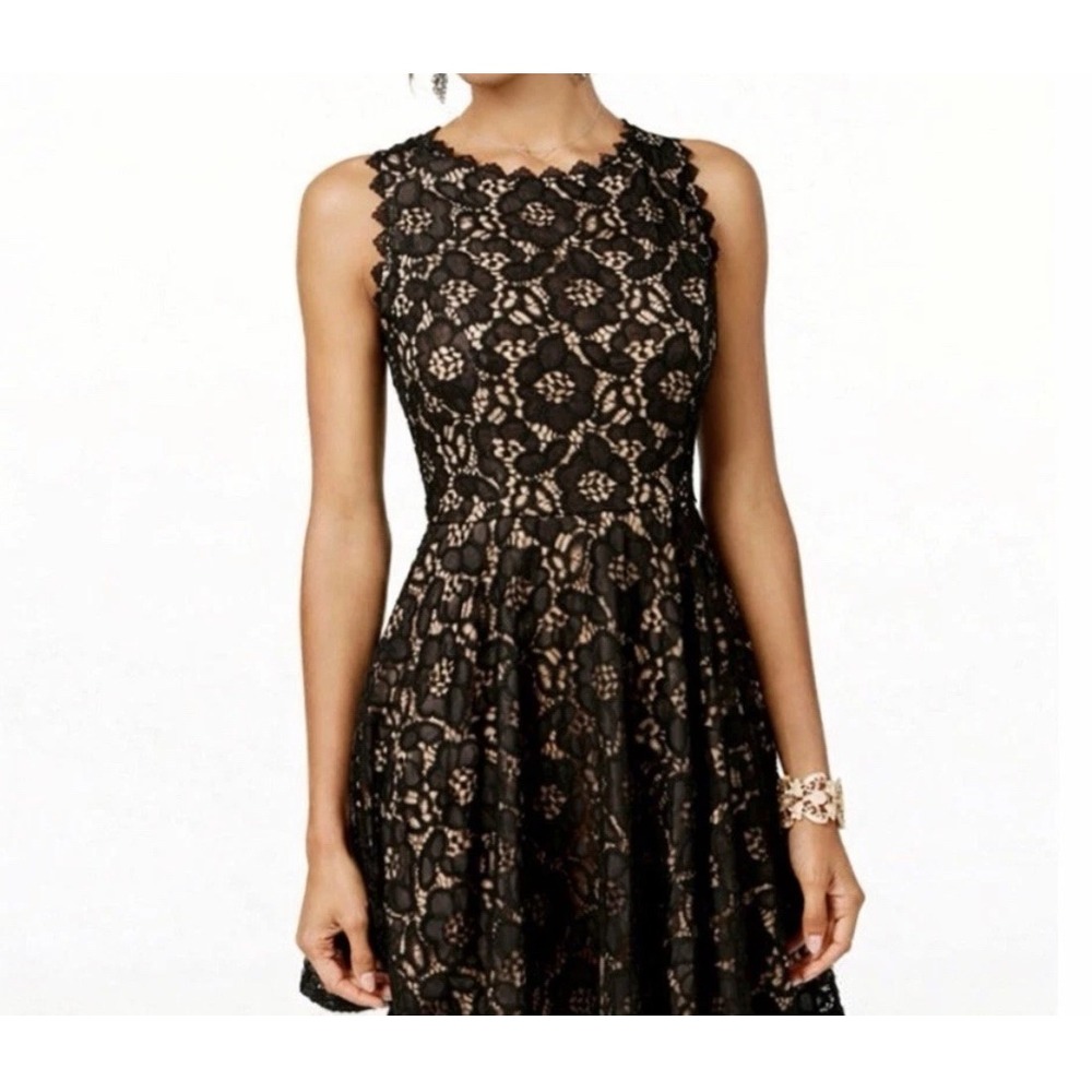 City‎ Studio Black Lace Nude Lining Fit Flare A-line Cocktail Dress Size 7 EUC